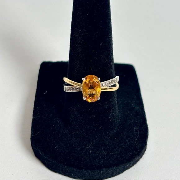 Gold-plated sterling silver ring w citrine gemstone & white sapphires - Picture 1 of 9